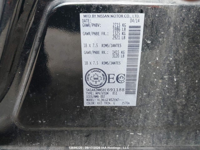 Nissan Pathfinder 2014 5N1AR2MM5EC691188 Image 9
