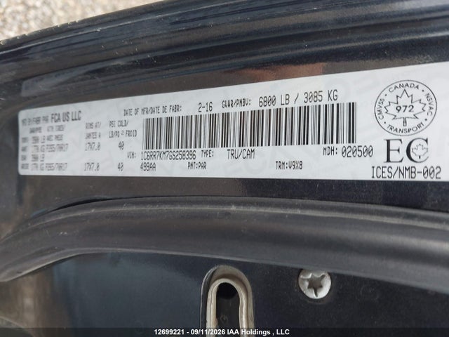 12699221 :رقم المزاد ، 1C6RR7KM7GS258396 vin ، 2016 Ram 1500 St مزاد بيع