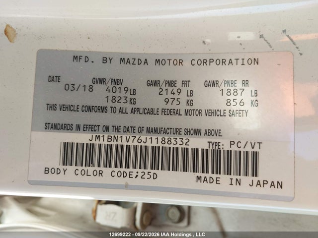 2018 Mazda Mazda3 50th Anniversary Edition/gs/se მანქანა იყიდება აუქციონზე, vin: JM1BN1V76J1188332, აუქციონის ნომერი: 12699222