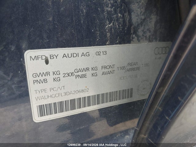 2013 Audi S4 3.0t Premium მანქანა იყიდება აუქციონზე, vin: WAUHGCFL3DA206802, აუქციონის ნომერი: 12699239