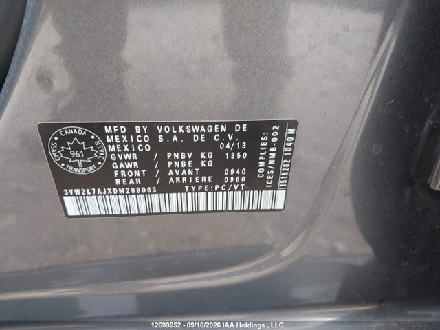 Aukcja sprzedaży 2013 Volkswagen Jetta S, vin: 3VW2K7AJXDM288063, numer aukcji: 12699252
