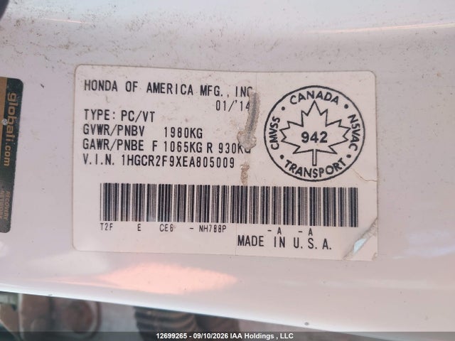 Honda Accord Touring 2014 1HGCR2F9XEA805009 Image 9
