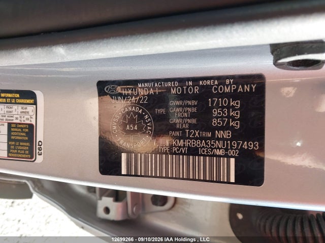 12699266 :رقم المزاد ، KMHRB8A35NU197493 vin ، 2022 Hyundai Venue Se مزاد بيع