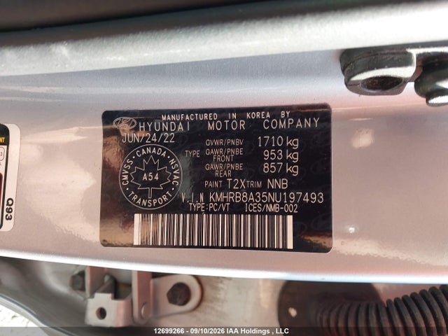 12699266 :رقم المزاد ، KMHRB8A35NU197493 vin ، 2022 Hyundai Venue Se مزاد بيع