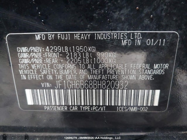 2011 Subaru Impreza 2.5i Premium მანქანა იყიდება აუქციონზე, vin: JF1GH6B68BH820932, აუქციონის ნომერი: 12699279