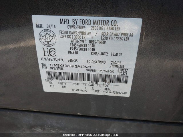Ford EXPLORER XLT 2017 1FM5K8D88HGA49573 Image 19