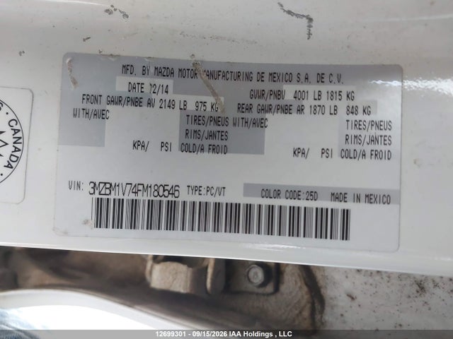 Aukcja sprzedaży 2015 Mazda Mazda3 Gs, vin: 3MZBM1V74FM180546, numer aukcji: 12699301