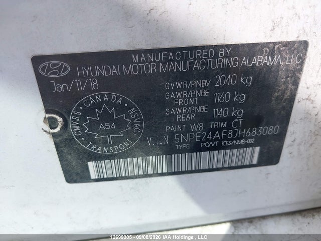 Hyundai SONATA SE 2018 5NPE24AF8JH683080 Image 9