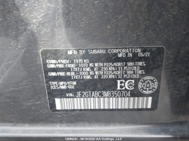 2021 Subaru Crosstrek მანქანა იყიდება აუქციონზე, vin: JF2GTABC3M8350704, აუქციონის ნომერი: 12699341