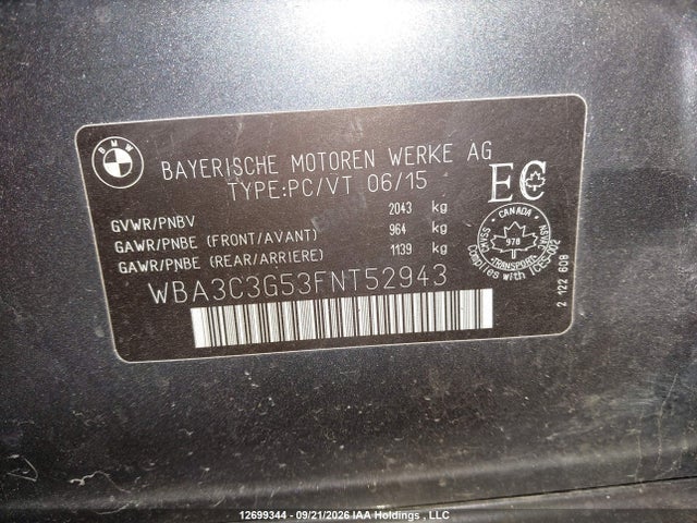 Aukcja sprzedaży 2015 Bmw 320i Xdrive, vin: WBA3C3G53FNT52943, numer aukcji: 12699344