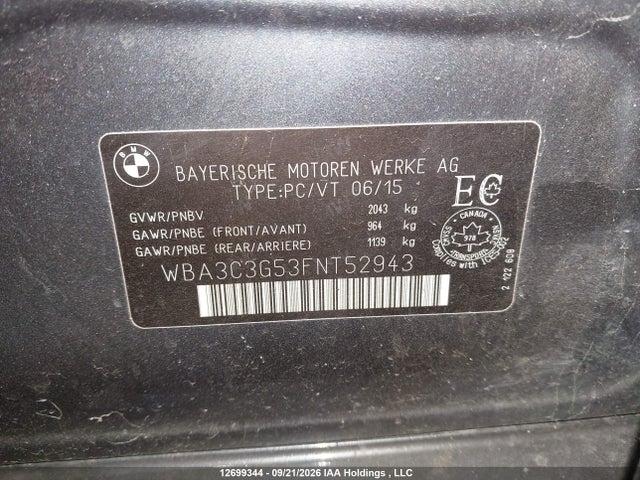 Aukcja sprzedaży 2015 Bmw 320i Xdrive, vin: WBA3C3G53FNT52943, numer aukcji: 12699344