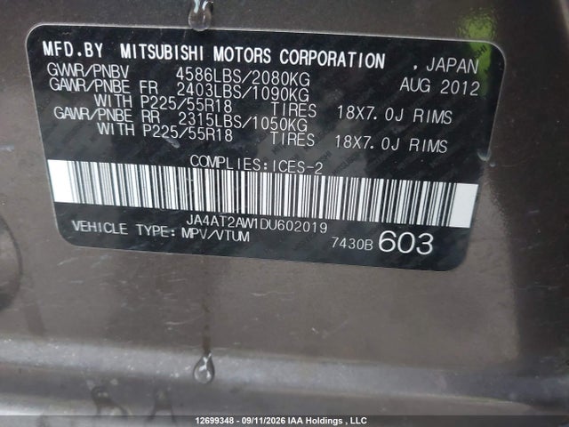 Aukcja sprzedaży 2013 Mitsubishi Outlander Es, vin: JA4AT2AW1DU602019, numer aukcji: 12699348