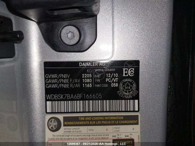 Aukcja sprzedaży 2011 Mercedes-benz Sl 550, vin: WDBSK7BA6BF166605, numer aukcji: 12699367