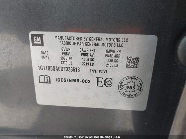 12699371 :رقم المزاد ، 1G11B5SA0DF333618 vin ، 2013 Chevrolet Malibu Ls مزاد بيع
