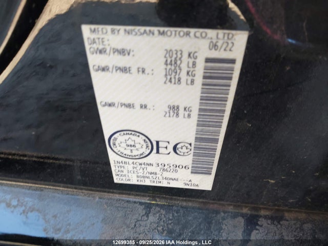 1N4BL4CW4NN395906 Nissan Altima 2.5 Sr Midnight Edition