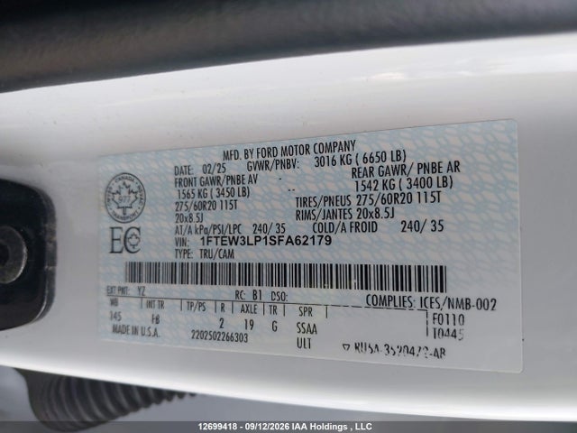 Ford F150 Xlt 2025 1FTEW3LP1SFA62179 Image 9