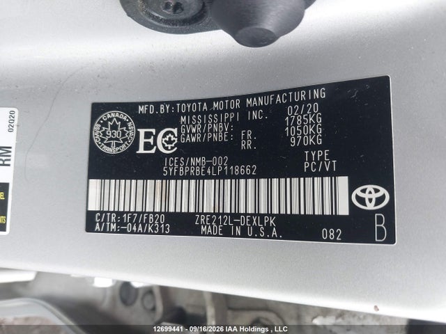 5YFBPRBE4LP118662 Toyota COROLLA LE