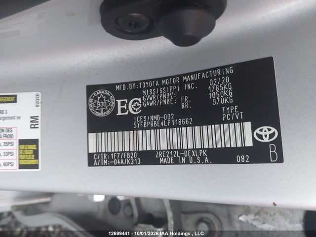 5YFBPRBE4LP118662 Toyota COROLLA LE