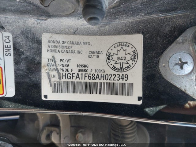12699444 :رقم المزاد ، 2HGFA1F68AH022349 vin ، 2010 Honda Civic Sport مزاد بيع