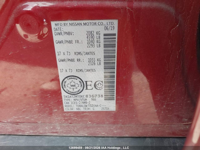 Nissan ROGUE S/SV 2019 5N1AT2MT0KC836738 Image 19