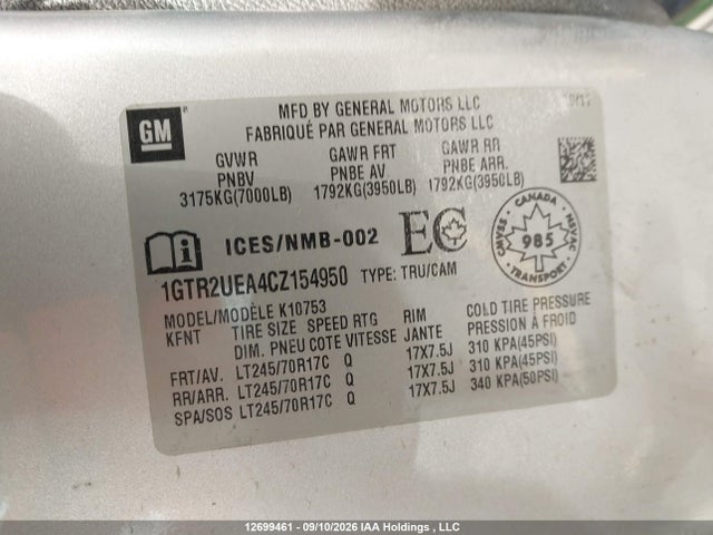 12699461 :رقم المزاد ، 1GTR2UEA4CZ154950 vin ، 2012 Gmc Sierra 1500 مزاد بيع