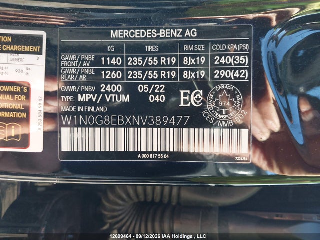 Продажа на аукционе авто 2022 Mercedes-benz Glc 300 4matic, vin: W1N0G8EBXNV389477, номер лота: 12699464