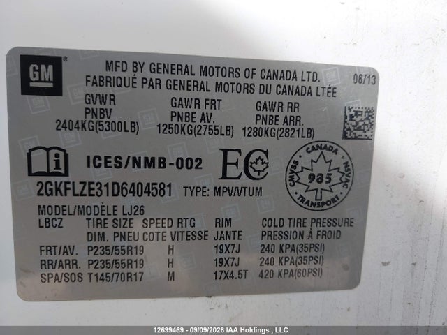 2013 Gmc Terrain Denali მანქანა იყიდება აუქციონზე, vin: 2GKFLZE31D6404581, აუქციონის ნომერი: 12699469