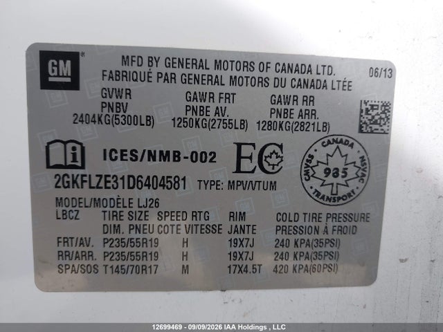 2013 Gmc Terrain Denali მანქანა იყიდება აუქციონზე, vin: 2GKFLZE31D6404581, აუქციონის ნომერი: 12699469