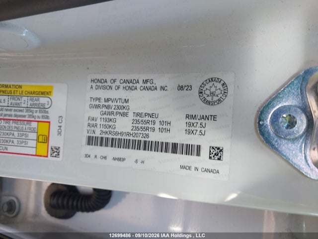 12699486 :رقم المزاد ، 2HKRS6H91RH207326 vin ، 2024 Honda Cr-v Sport Touring مزاد بيع