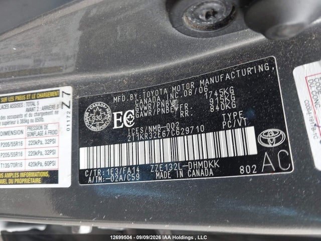 12699504 :رقم المزاد ، 2T1KR32E67C629710 vin ، 2007 Toyota Matrix Xr مزاد بيع
