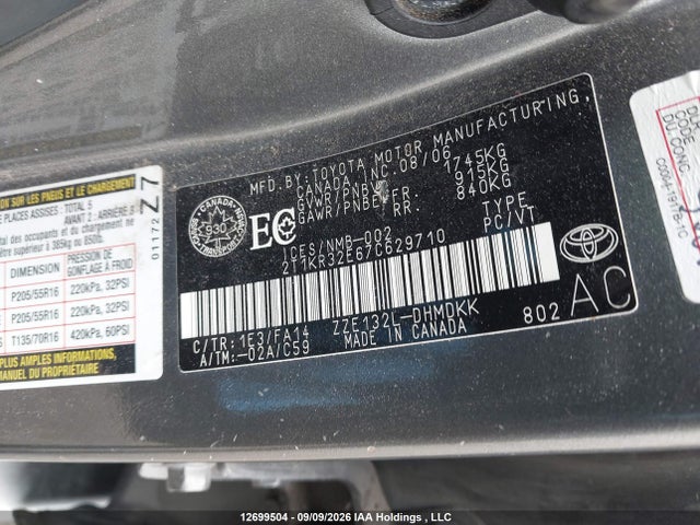 12699504 :رقم المزاد ، 2T1KR32E67C629710 vin ، 2007 Toyota Matrix Xr مزاد بيع
