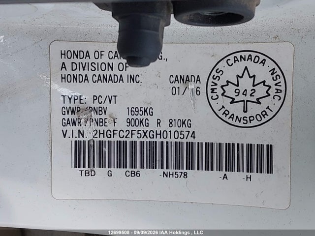 Honda Civic Lx 2016 2HGFC2F5XGH010574 Image 9