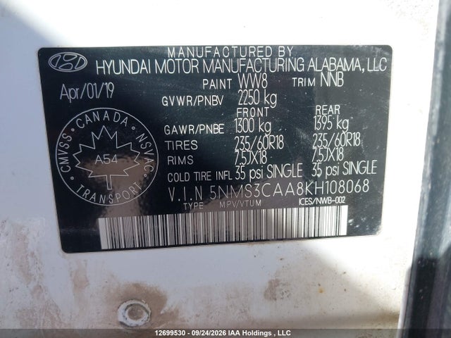 Hyundai Santa Fe Sel/sel Plus 2019 5NMS3CAA8KH108068 Image 19
