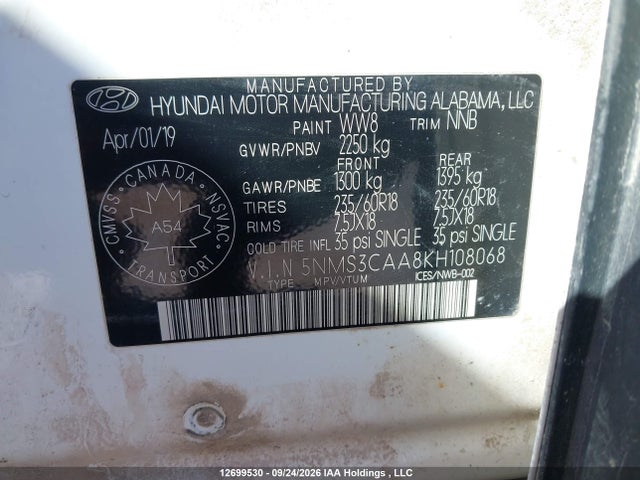 Hyundai Santa Fe Sel/sel Plus 2019 5NMS3CAA8KH108068 Image 9