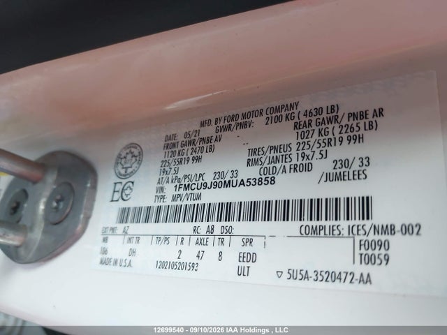 Ford Escape 2021 1FMCU9J90MUA53858 Image 9