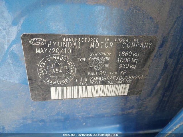 Aukcja sprzedaży 2011 Hyundai Elantra Touring Gl, vin: KMHDB8AEXBU088261, numer aukcji: 12627365