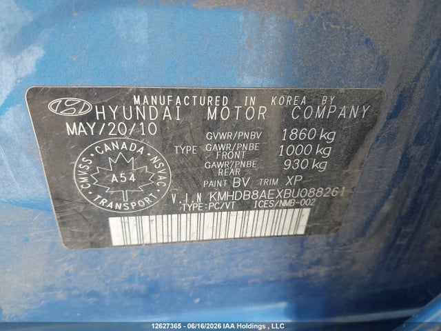 Aukcja sprzedaży 2011 Hyundai Elantra Touring Gl, vin: KMHDB8AEXBU088261, numer aukcji: 12627365