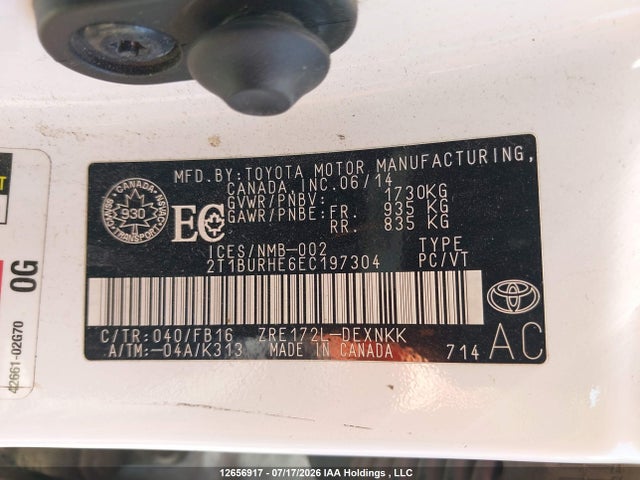 12656917 :رقم المزاد ، 2T1BURHE6EC197304 vin ، 2014 Toyota Corolla Le مزاد بيع
