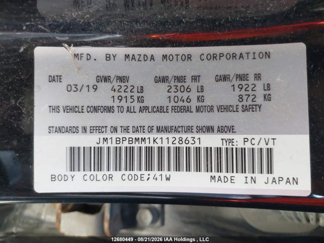 Продажа на аукционе авто 2019 Mazda Mazda3 Gt, vin: JM1BPBMM1K1128631, номер лота: 12680449