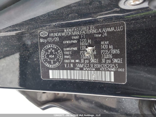 Продаж на аукціоні авто 2009 Hyundai Santa Fe Gl/gls, vin: 5NMSG13E89H282953, номер лоту: 12682077