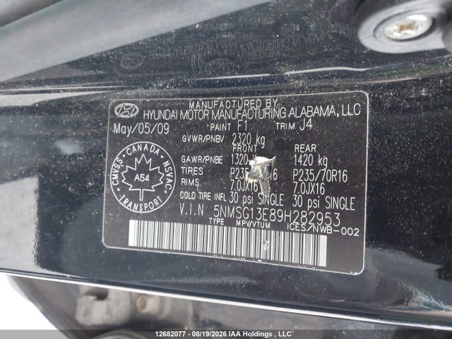 Продаж на аукціоні авто 2009 Hyundai Santa Fe Gl/gls, vin: 5NMSG13E89H282953, номер лоту: 12682077