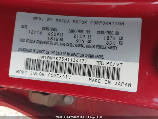 Mazda Mazda3 Gx 2017 JM1BN1K75H1134177 Image 9