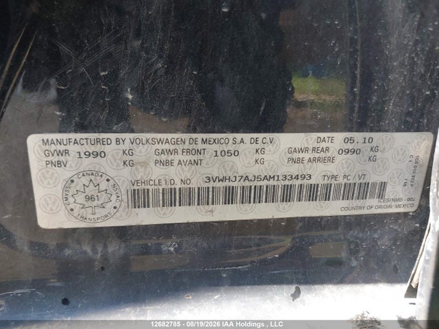 12682785 :رقم المزاد ، 3VWHJ7AJ5AM133493 vin ، 2010 Volkswagen Jetta Wolfsburg Edition مزاد بيع