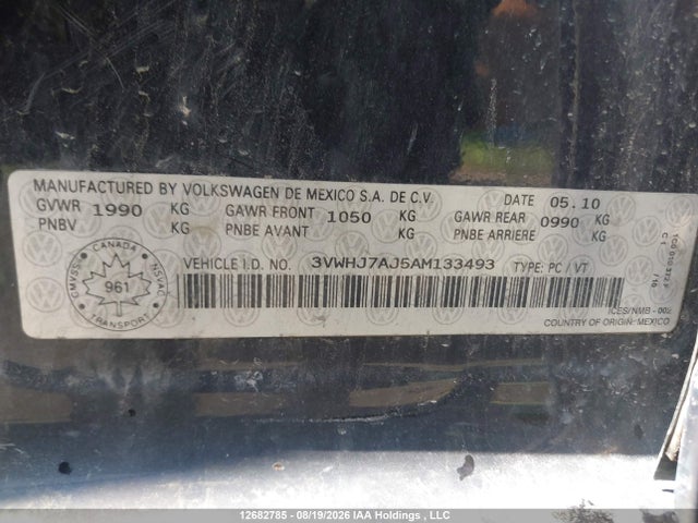 12682785 :رقم المزاد ، 3VWHJ7AJ5AM133493 vin ، 2010 Volkswagen Jetta Wolfsburg Edition مزاد بيع