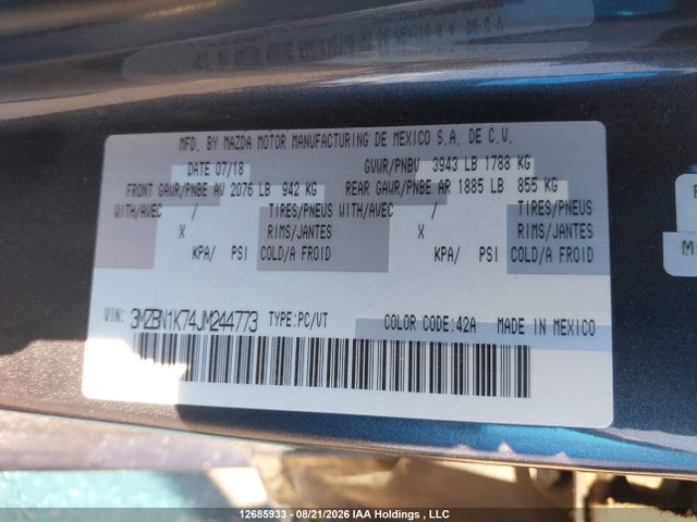 Продажа на аукционе авто 2018 Mazda Mazda3 Gx, vin: 3MZBN1K74JM244773, номер лота: 12685933