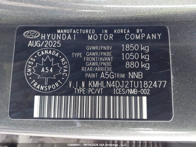 12699561 :رقم المزاد ، KMHLN4DJ2TU182477 vin ، 2026 Hyundai Elantra Luxury Hybrid مزاد بيع
