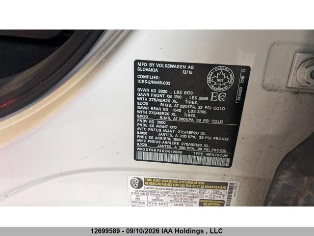 Продажа на аукционе авто 2016 Volkswagen Touareg Highline/execline W/rline, vin: WVGDF9BP3GD010566, номер лота: 12699589