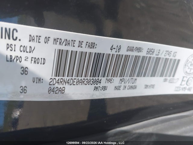 12699594 :رقم المزاد ، 2D4RN4DE0AR303084 vin ، 2010 Dodge Grand Caravan Se مزاد بيع