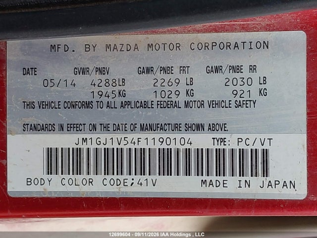 Mazda 6 TOURING 2015 JM1GJ1V54F1190104 Image 9