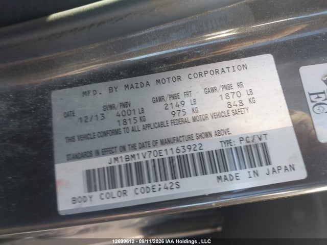 JM1BM1V70E1163922 Mazda Mazda3 Gs-sky